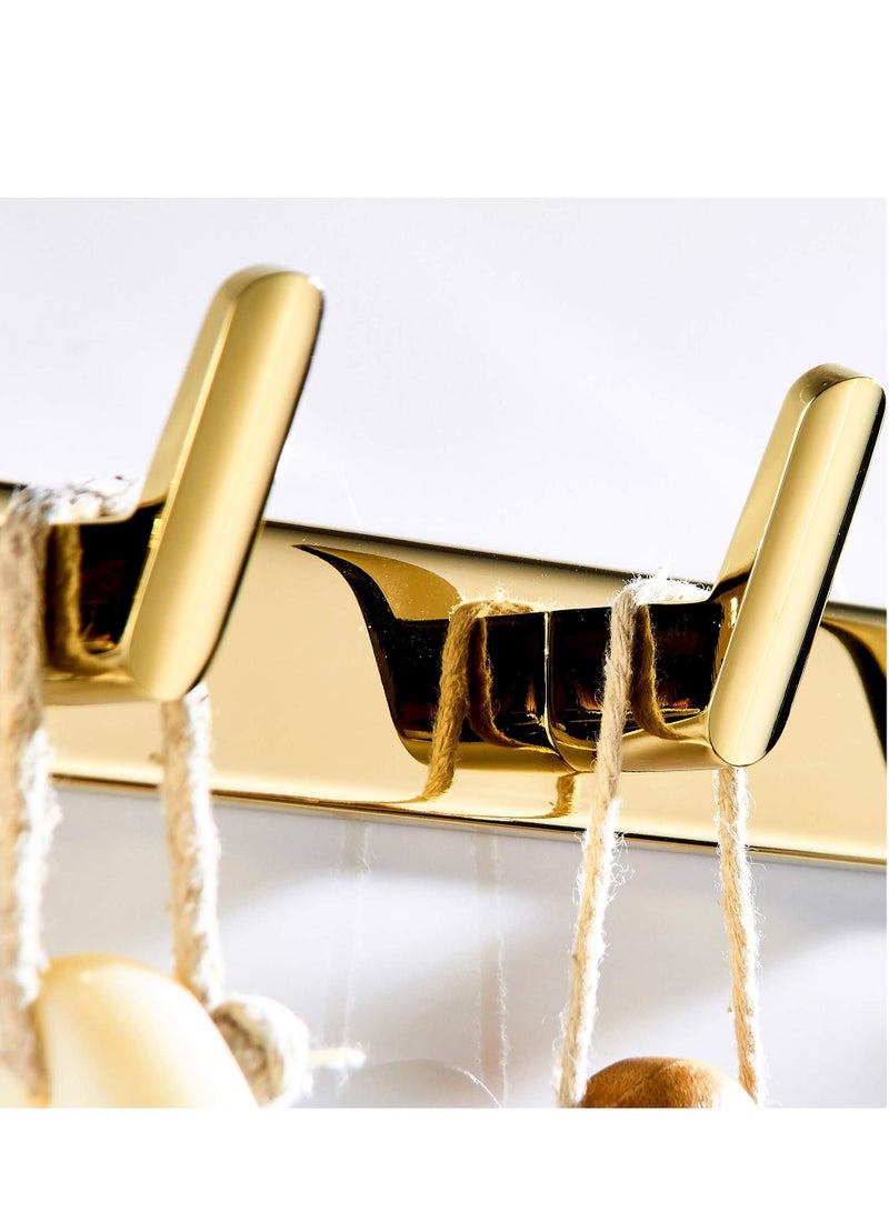 5-Hook Coat Rack Rail Gold Polished Bathroom Towel Shelf Kitchen Hook Robe Hanger With 5 Fixed Hooks Solid Hand towel Space Saving Towels Holder Heavy Duty Wall Mount Stainless Steel - Image 2